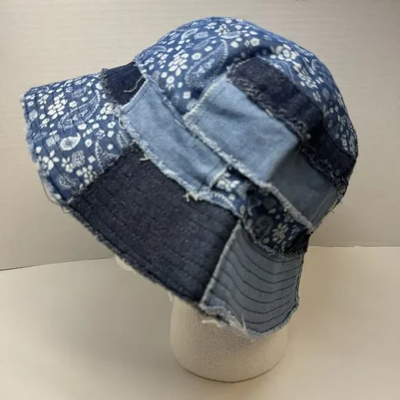 Patchwork 100% Cotton Mixed Print Denim Bucket Hat Unisex New - Picture 2 of 8